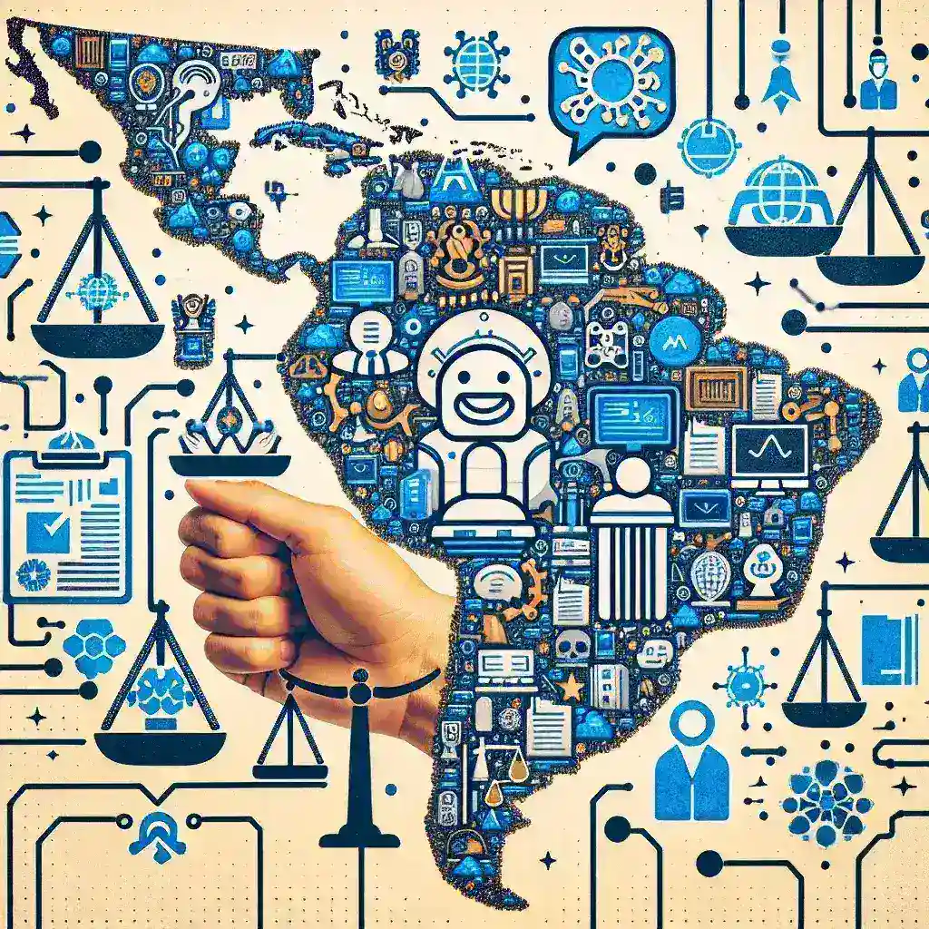 "Gráfico que muestra resultados de encuestas sobre el apoyo a la regulación de la Inteligencia Artificial en países latinoamericanos, destacando la percepción pública sobre la necesidad de regulaciones en el sector tecnológico."