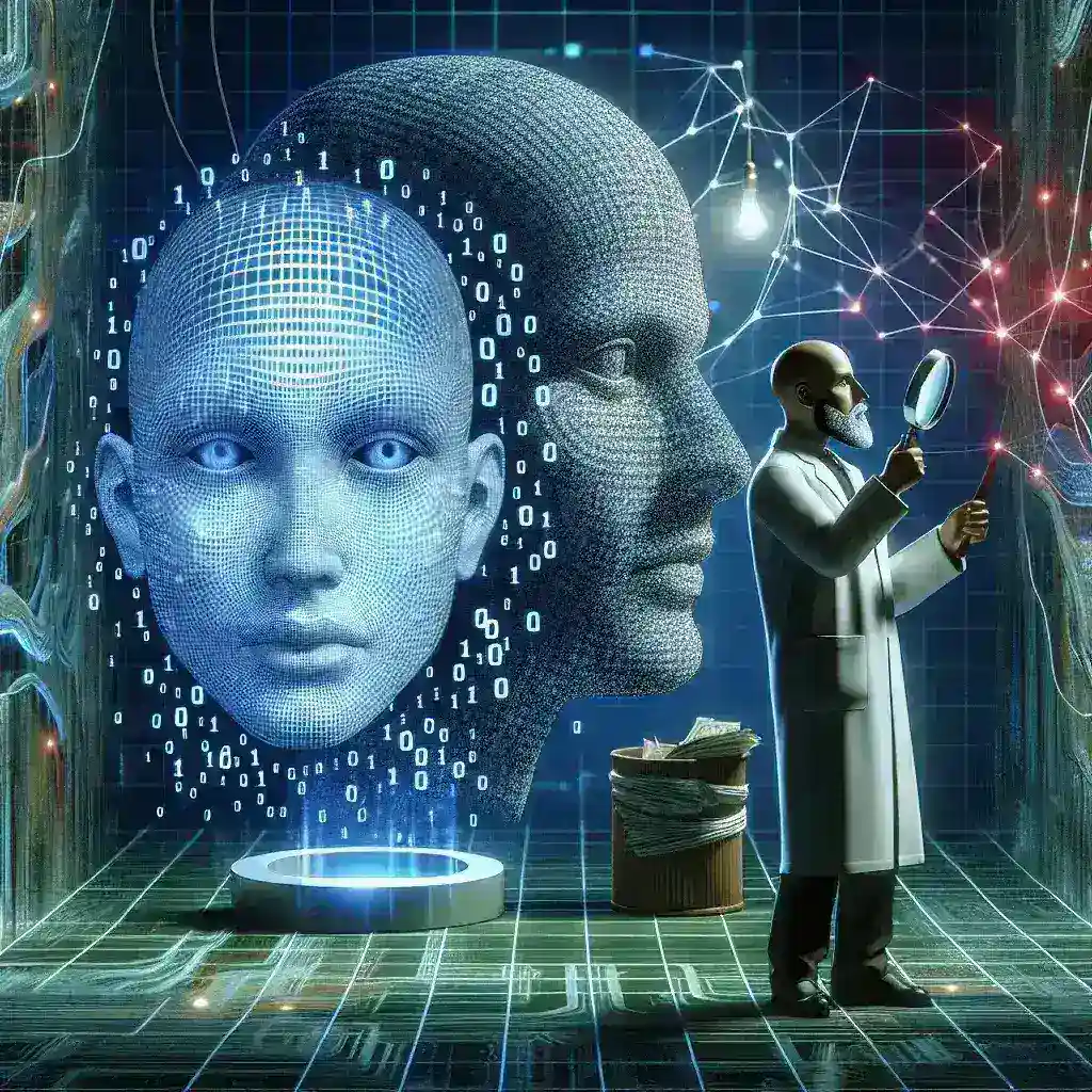 "Equipo de investigación trabajando en tecnologías avanzadas para identificar y contrarrestar deepfakes, en un laboratorio moderno con pantallas de análisis y datos en tiempo real."