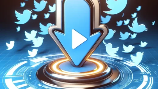 "SSSTwitter logo and interface showcasing the process of downloading Twitter videos without watermark on a laptop screen"
